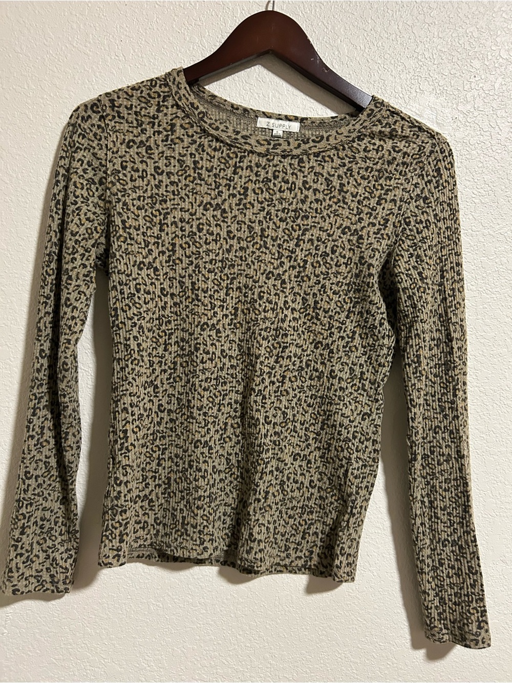 Z Supply Olive and Black Leopard Ribbed Long Sleeve Tee